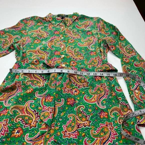 Lauren Ralph Lauren Multicolor Kelly Green Paisley 100% Silk Unlined Dress SZ 10 - Picture 7 of 11